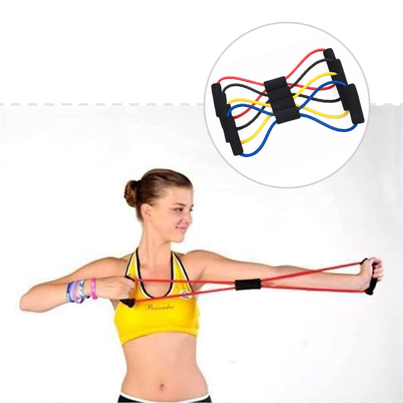 [Australia] - Resistance Bands 8 Figure Shaped Tension Rope Shoulder Elastic Band for Yoga Fitness Home Gym (Random Color) 