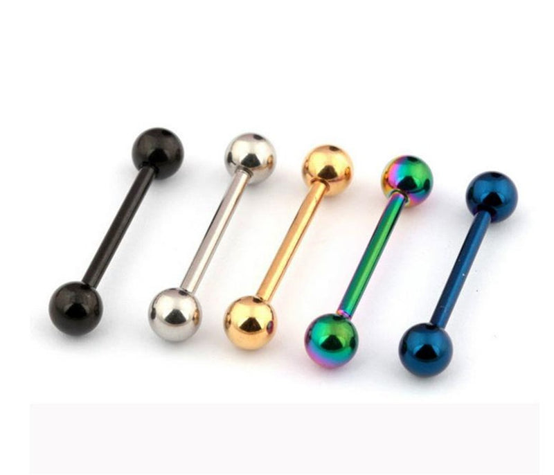[Australia] - Kiokioa 12pc 14G Mix-Color Stainless Steel Straight Barbell Tongue Rings Bars Piercing 5/8" Length 