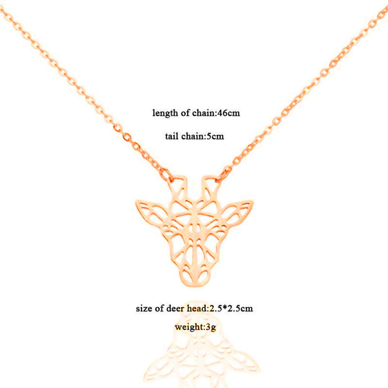 [Australia] - Cute Giraffe Deer Necklace Pendant Stainless Steel Hollow Origami Giraffe Animal Head Necklace for Women Girls Jewelry Graduation Gift Rose Gold 