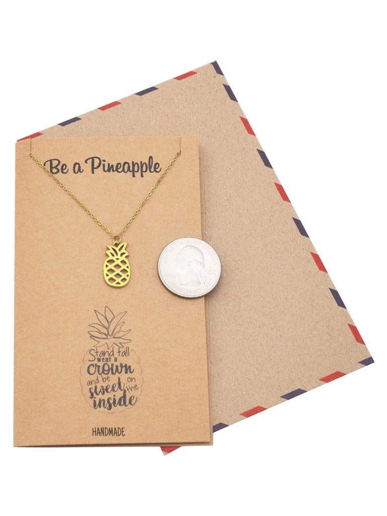 [Australia] - Quan Jewelry Pineapple Express Charm Necklace for Women, Birthday, Inspirational and Motivational Quote Gold Tone 