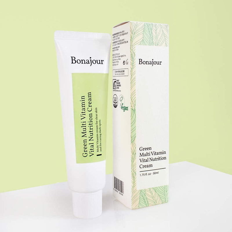 [Australia] - [BONAJOUR] Vegan Natural Green Multi Vitamin Moisturizing Cream for dark dry face - 70% Vitamin, Anti-aging & Brightening, Remove Dark Spot 1.7 fl.oz 