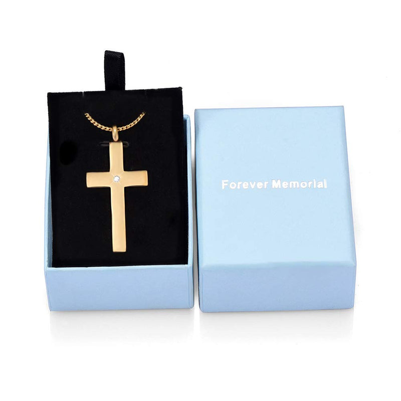 [Australia] - Imrsanl Crystal Cross Necklace for Ashes - Stainless Steel Keepsake Cremation Jewelry - Religious Cross Memorial Urn Necklace for Pet Human Ashes Pendant Gold 