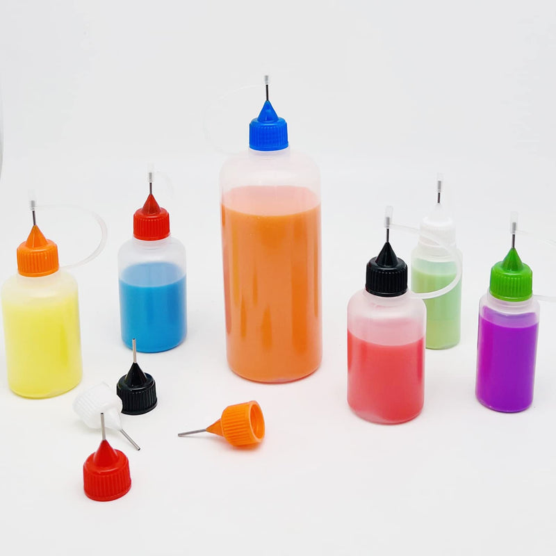 [Australia] - 12 Pcs Precision Tip Applicator Bottles, MYYZMY 1 Ounce Translucent Glue Bottles, with 2 Mini Funnel, Multicolor Lids 