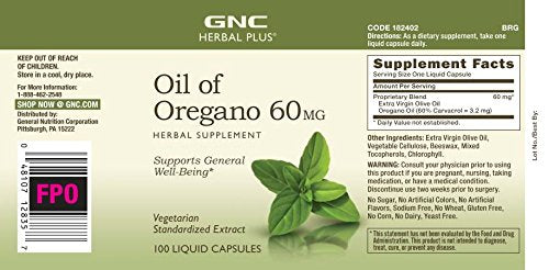 [Australia] - GNC Herbal Plus Oil of Oregano 60mg | Supports General Well-Being | 100 Capsules 