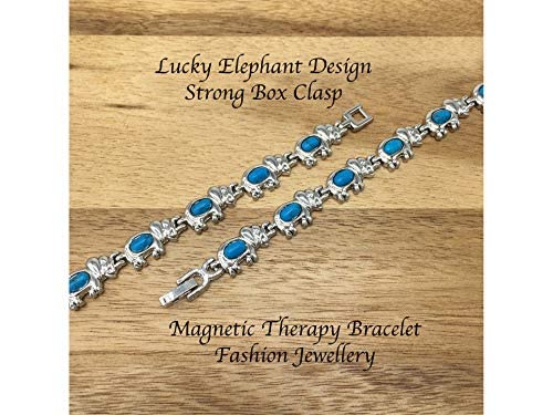 [Australia] - Helena Rose Magnetic Bracelet for Women - Blue Turquoise Elephant Bangle - Fits Wrist up to 7.5" Fully Adjustable - with Jewellery Gift Box 