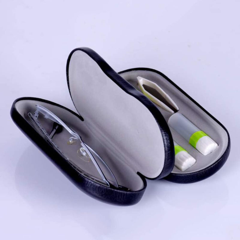 [Australia] - Lens Case and Glasses Case with Built-in Mirror, Tweezer and Solution Bottle - 2-in-1 Eyeglass and Lens Case Double Layer Portable Lens Box for Home Travel Black 