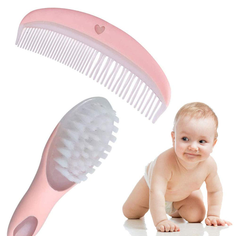 [Australia] - Baby Soft Brush and Comb Set -YUESEN Eco Friendly Massage Hairbrush Bath Brush for Newborns and Toddlers - Soft & Gentle for Your Baby First Steps,2 Pcs (Pink) 