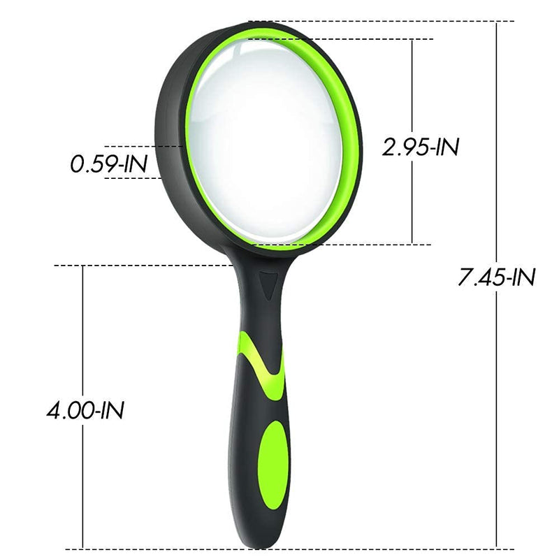 [Australia] - Leffis 2 Pack 10X Magnifying Glass for Seniors & Kids, Non-Slip Handheld Magnifier for Reading, 75mm Magnify Glasses Lens for Close Work, Science and Hobby Observation（Green and Orange 2 Pack(green/Orange) 
