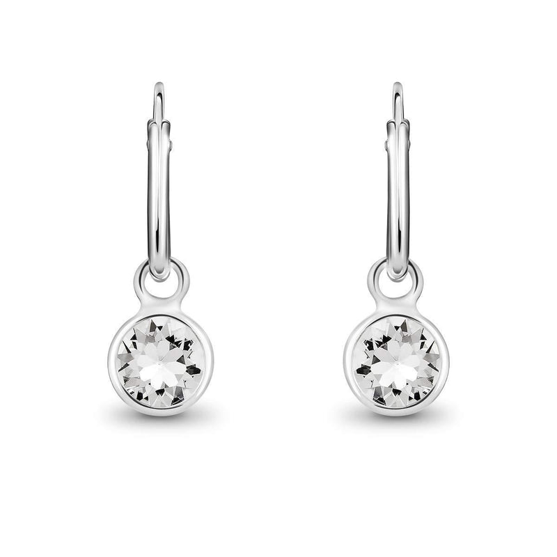 [Australia] - DTPsilver® 925 Sterling Silver SMALL Hoops Earrings - Dangling 5 mm Round Glittering Crystals from Swarovski® Elements - Diameter 12 mm - Many Colours to choose from White Crystal 