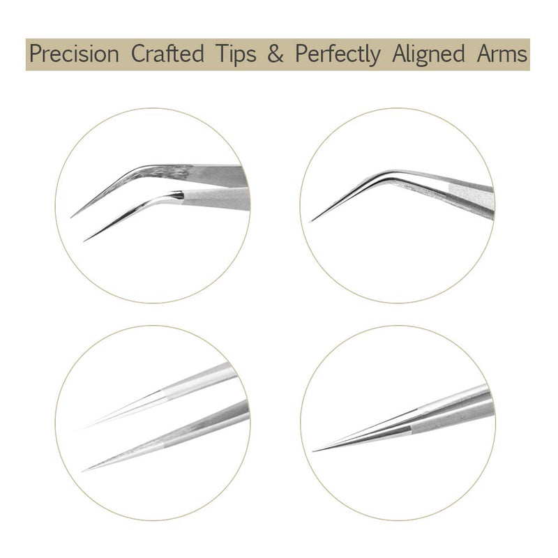 [Australia] - Volume and Individual Eyelash Extension Tweezers, 9 Holes Professional Stainless Steel Precision Tweezers Set - Straight and Curved Pointed Tweezers for Eyelash Extension Supplies Tool by OBEYA 9 Holes Tweezers 