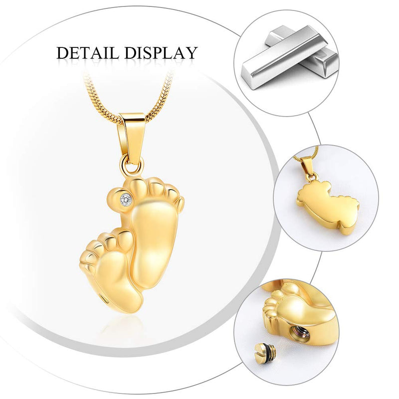 [Australia] - Footprint Cremation Urn Pendant Necklace for Ashes Stainless Steel Mini Urns Jewelry to Holder Ashes Baby Foot Memorial Keepsake Gold 