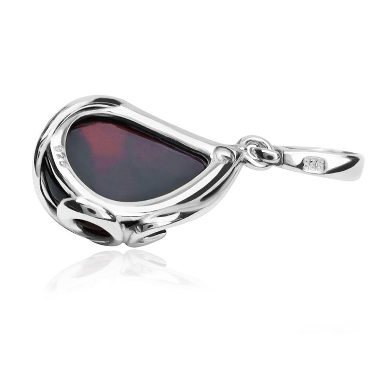 [Australia] - Cherry Amber Sterling Silver Tear Drop Pendant 