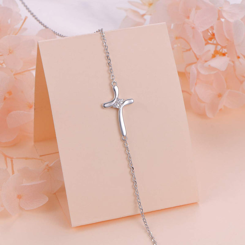 [Australia] - S925 Sterling Silver Jewelry Sideways Cross Choker Necklace 01_Love Heart CZ Cross 