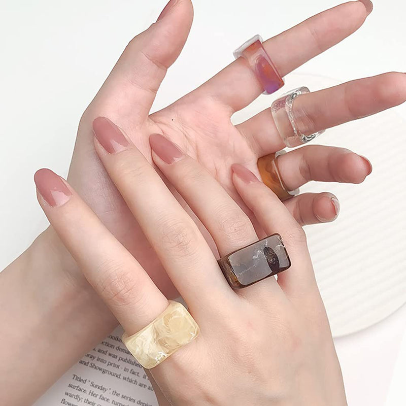 [Australia] - nylry 9/12 Pcs Resin Rings for Women Y2K Cute Plastic Colorful Ring Retro Acrylic Finger Ring Set Stackable Square Ring Adjustable Open Band Size 6 7 8 9 A 