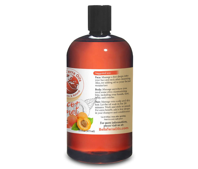 [Australia] - NEW Apricot Kernel Oil. 16oz. Cold-pressed. Unrefined. Organic. 100% Pure. Anti-aging. Hexane-free. Hair Growth Oil. Natural Moisturizer. For Hair, Face, Body, Nails, Stretch Marks. 