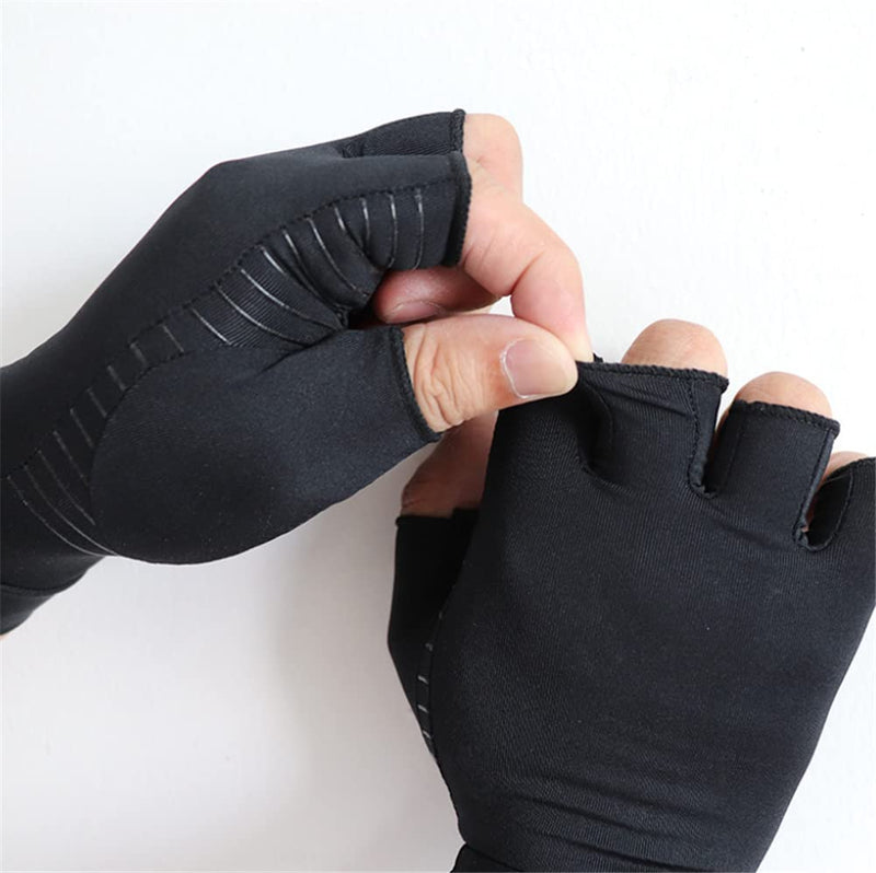 [Australia] - Fingerless Copper Arthritis Gloves Hand Compression Gloves for Women Men Arthritis Pain Relief Hand Gloves for Typing Support Copper Gloves for Arthritis Compression Half Finger Gloves (L) Large Black 