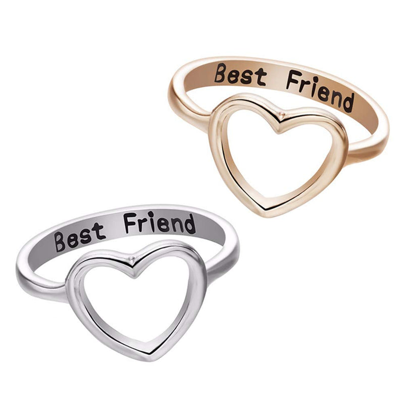 [Australia] - Infinity Love Heart Rings Set for Friendship Geometric hollow peach Heart Engraved Letter Index Finger Rings for Women Girls Graduation Gift 2Pcs/set Best Friend 