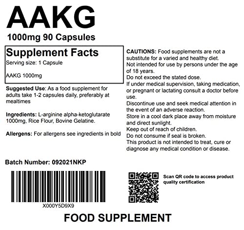 [Australia] - AAKG L-Arginine Alpha Ketoglutarate 90 1000mg Capsules Supplement Nitric Oxide Pre Workout Booster Muscle Pump 