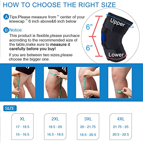 [Australia] - Hinged Knee Brace for Knee Pain,Compression Knee Wrap with Side Stabilizers for Protection,Knee Support Men,ACL,Arthritis,Recovery,2XL fit thigh18.5-20"/calf16.5-18.5" Black Hinged Knee Brace 2X-Large (Pack of 1） 