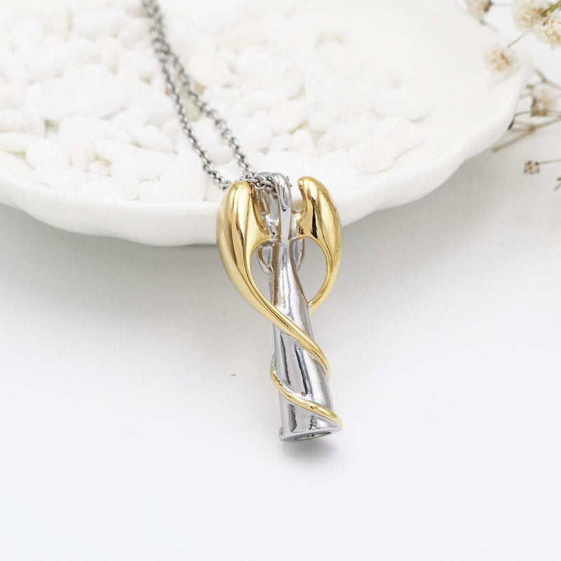 [Australia] - Angel Wing Fairy Cremation Jewelry for Ashes Stainless Steel Hold Loved Ones Ash Keepsake Memorial Urn Necklace Gold 