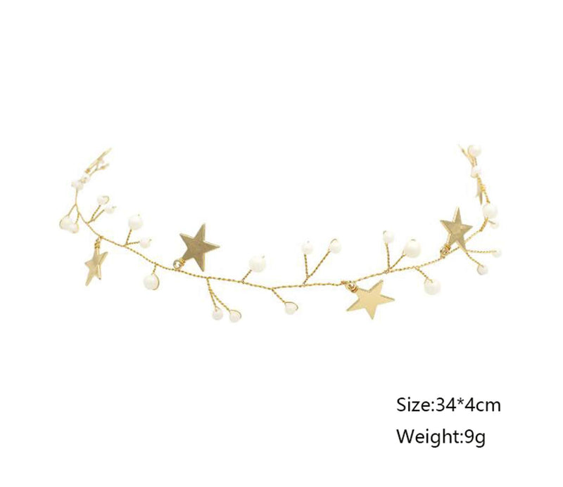 [Australia] - BERYUAN Sequins Pearl Star Headband Earrings Set Gold Wedding Hair Accessories Tassel Star Pendant Jewelry for Her Gift for Women Girls (Gold) 