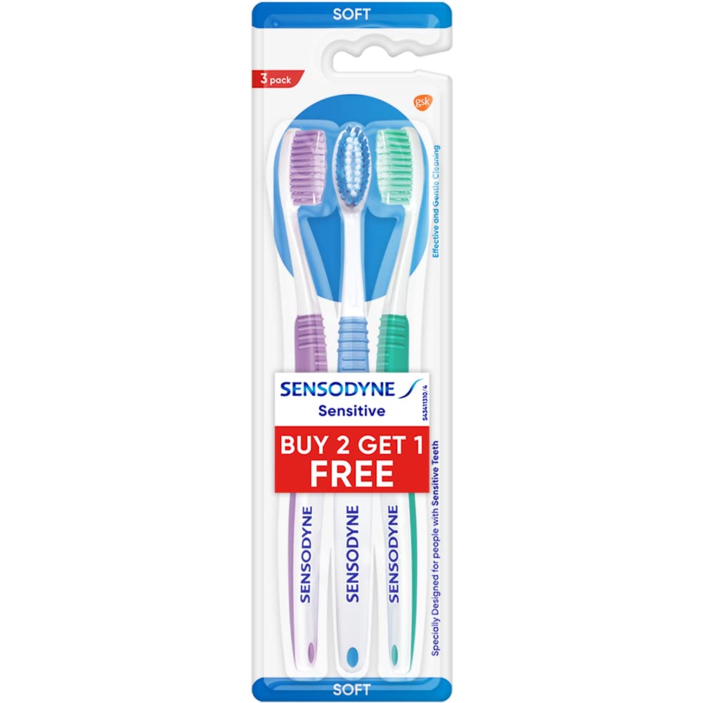 [Australia] - Sensodyne T/Brush Sensitive Soft, Pack of 3 Assorted 3 Count (Pack of 1) 