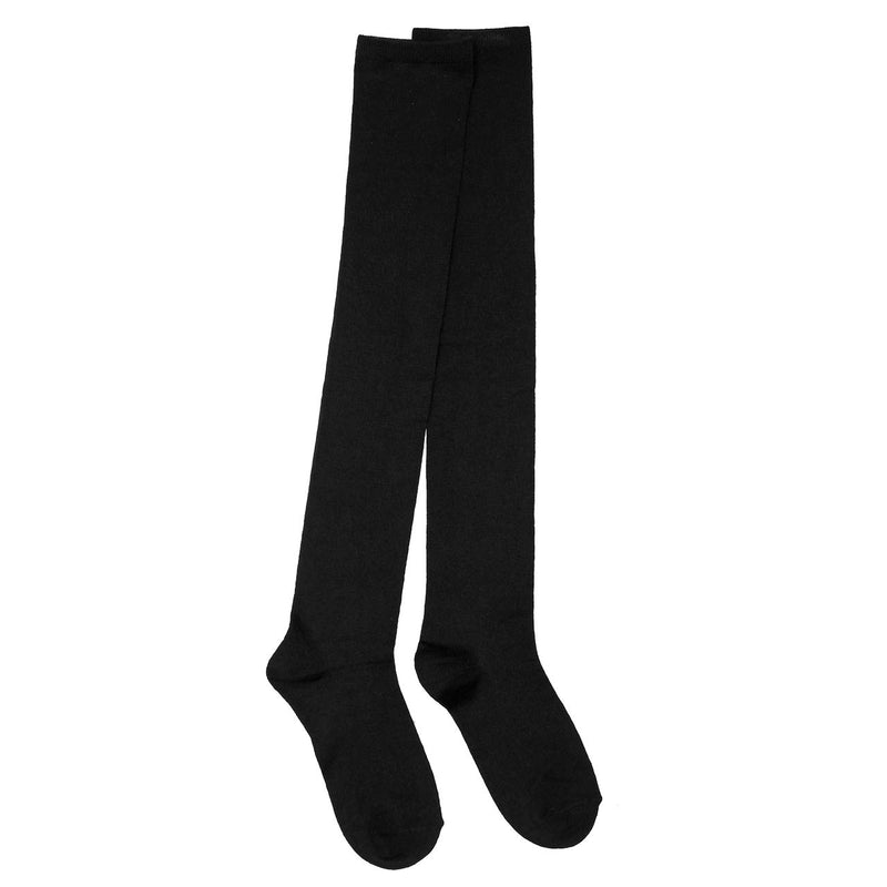 [Australia] - FALETO Women's Cotton Triple Stripe High Tights Over Knee Socks Thigh High Stockings Black 
