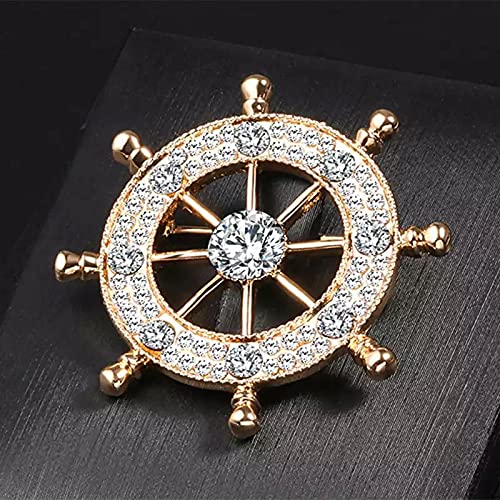 [Australia] - ASTERO Crystal Navy Style Boat Rudder Anchor Brooch for Men's And women's Suit Badge Jewelry Shirt Collar Accessories Golden 