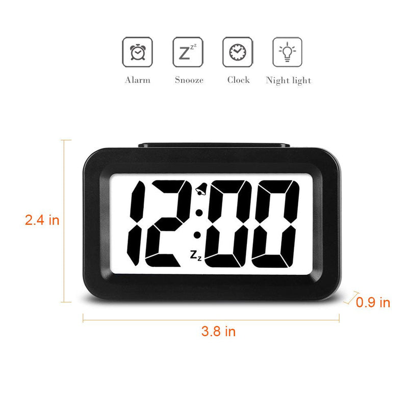 [Australia] - HENSE Creative Nightlight Smart Light Alarm Clock Bedside Desk Table Electronic Clock Battery Operated Mute Luminous Alarm Clock with Adjustable Light HA35 (Black) Black 