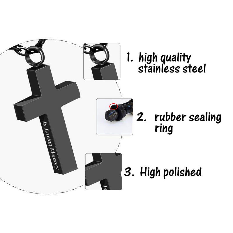 [Australia] - Dletay Cremation Cross Necklace for Ashes Stainless Steel Cross Urn Pendant Ashes Holder Memorial Jewelry-in Loving Memory(Black) Black 