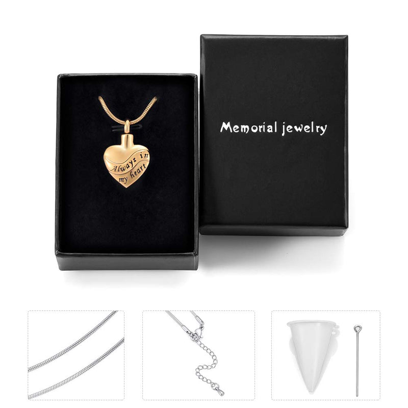 [Australia] - memorial jewelry Heart Shape Creamation Ash Jewelry Holder Necklace Always in My Heart for Ashes Gold 