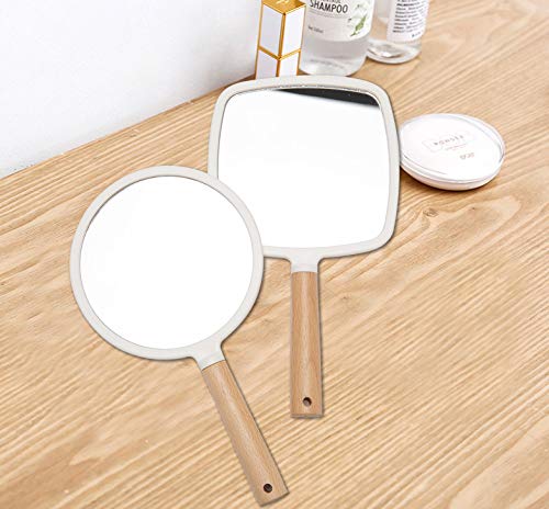 [Australia] - YEAKE Hand Held Mirror with Handle for Makeup,Small Cute Wood Hand Mirror for Shaving with Hole Hanging Single-Sided Portable Travel Vanity Mirror for Men&Women(Square) Small(1-Sided Square White) White + Wood 