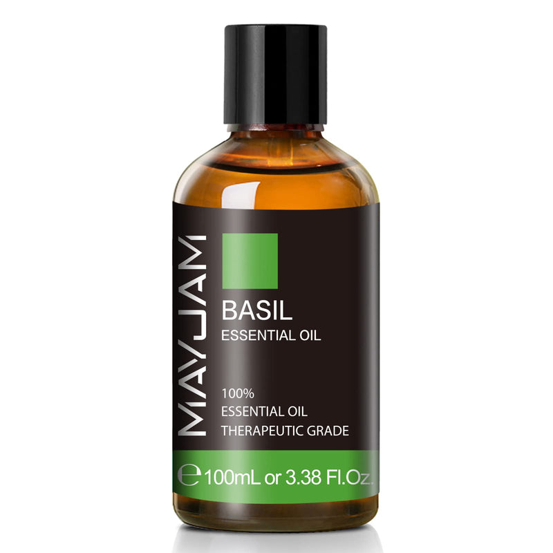 [Australia] - MAYJAM Basil Essential Oil for Focus and Pain Relief - Topical for Sore Muscles, Headache Relief, Migraine Relief, Improve Alertness - 100 Pure Therapeutic Grade Basil Oil for Aromatherapy - 100ml 100 ml (Pack of 1) 