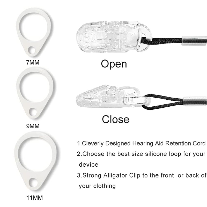 [Australia] - BTE Hearing Aid Clips Otoclip for Adults and Kids with 7mm 9mm 11mm Silicone Loops for BTE Hearing aids and Anti Lost Lanyard Cord and Carry case (Gray) 