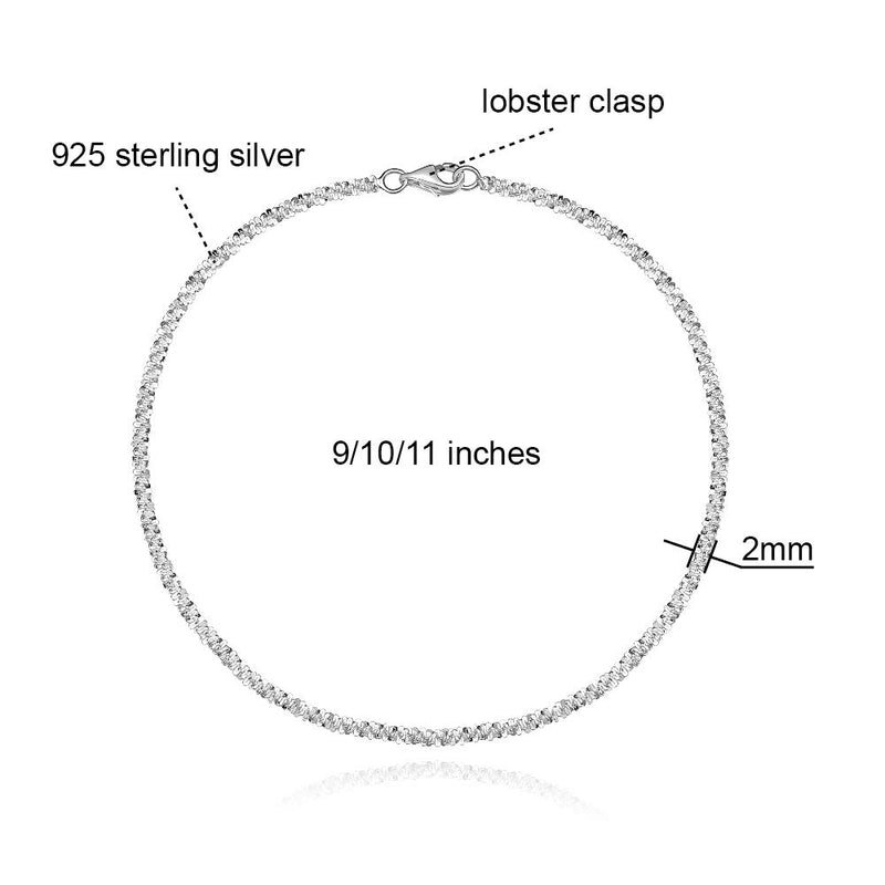 [Australia] - EVERU Sterling Silver Anklet Bracelet Sparkle Rope Italian Chain 9 10 11 inch Hypoallergenic Jewelry for Women 9.0 Inches 