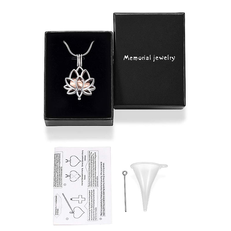 [Australia] - Cremation Jewelry Urn Pendant Necklace with Hollow Urn Cremation Jewelry for Ashes Lotus Flower Shape RoseGold lotus 