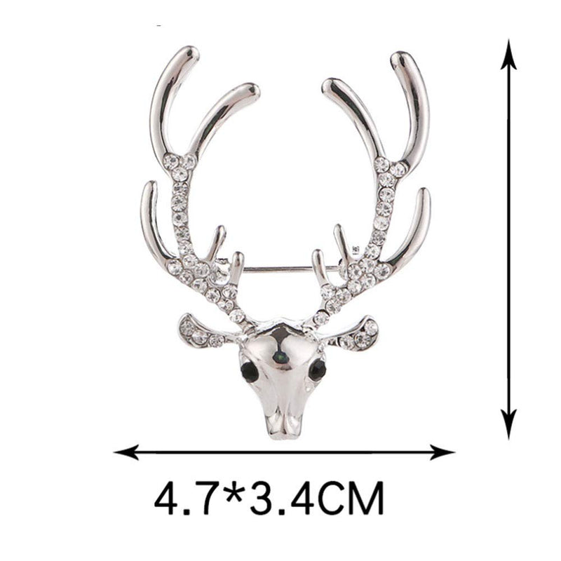 [Australia] - JczR.Y Retro Deer Head Christmas Brooch Pins Personalized Rhinestone Elk Antlers Brooch Unisex Boutonniere Collar Fashion Jewelry Gift B:Silver antlers 