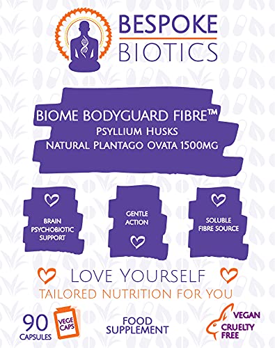 [Australia] - Psyllium Husks Supplement 1500 mg Serving - 90 Cap - | Vegans | Contains No Common Allergens | UK | BIOME Bodyguard Fibre| Mental Health | Thyroid| Gut Microbiome Support 