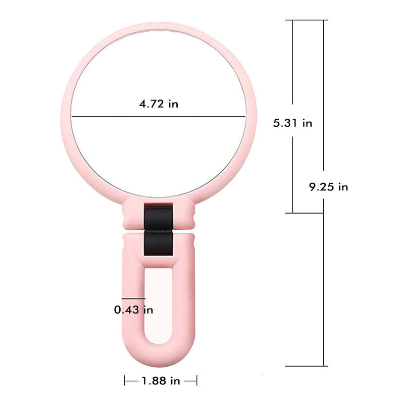 [Australia] - FUHUIM 1x 15x Magnifying Handheld Mirror, Double Sided Pedestal Magnification and True Image Makeup Mirror, Compact Size and Portable Vanity Cosmetic Mirror for Girl, 9.3" L x 1.9" W Pink 