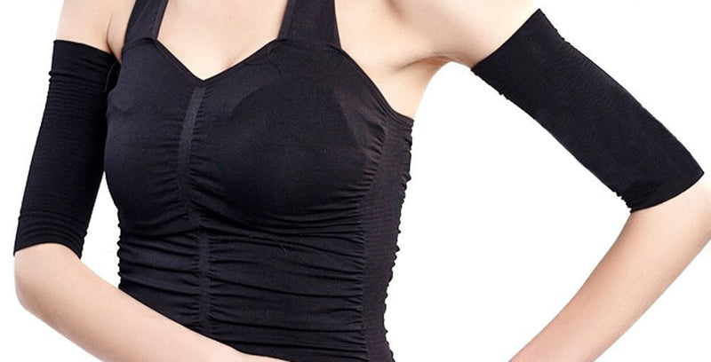 [Australia] - 2Pairs(Black+Color) Combo Slimming Compression Arm Shaper Short Sleeves for Women Girls 