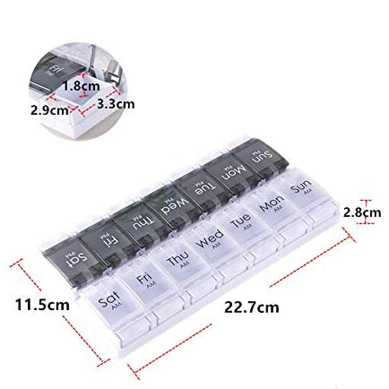 [Australia] - Black & White - Pill Box 7 Day with 14 Compartments Two Times Bounce Open Pill Dispensers Reminder for Vitamins Fish Oils Supplements Medication Black White 