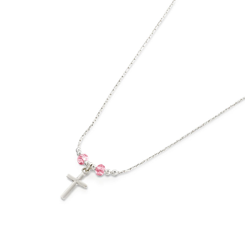 [Australia] - Stera Jewelry Girls Silver Necklace with Cross Pendant Made with Light Rose Swarovski Crystals Plain Cross 