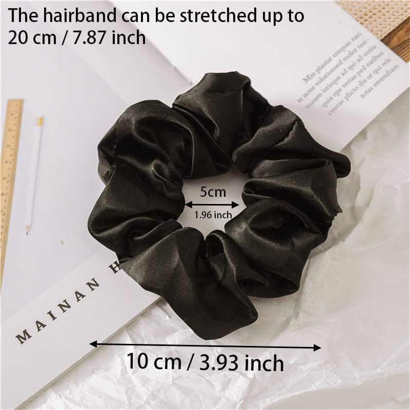 [Australia] - 2 PCS Hair Scrunchies, Black Color Satin Silk Stretchy Solid Color Hairbands for Thick hair Curly Hair Thin Hair Sleeping Traceless Frizz Prevention Girls Women Use Black 2pcs 