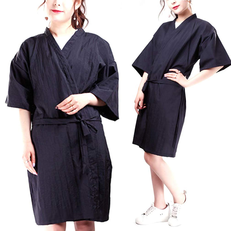 [Australia] - Lurrose Salon Client Gown Robes Cape Hair Salon Hair Cutting Smock for Clients Kimono Style (Black) 