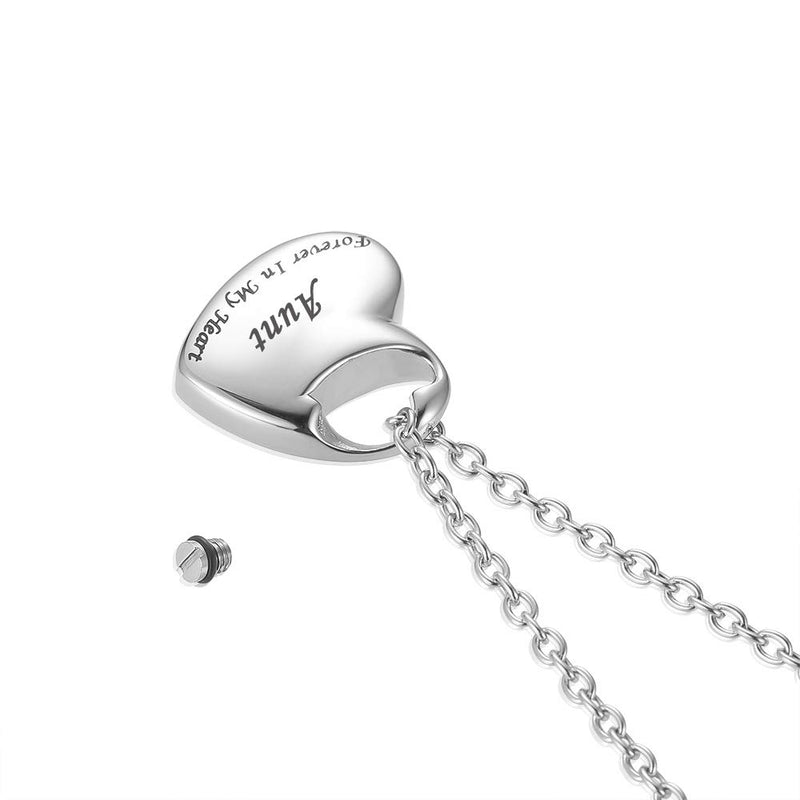 [Australia] - GISUNYE Cremation Urn Necklace for Ashes Urn Jewelry,Forever in My Heart Carved Locket Stainless Steel Keepsake Waterproof Memorial Pendant for mom & dad with Filling Kit (Aunt)… 