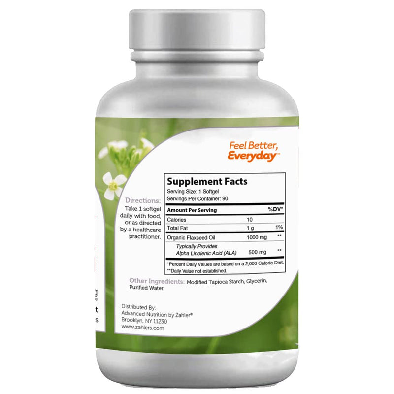 [Australia] - Now Vegetarian! Zahler Flaxseed Oil, Organic Flax Seed Oil, Cold Pressed Flax Oil Supplement, Certified Kosher, 90 SoftGels 