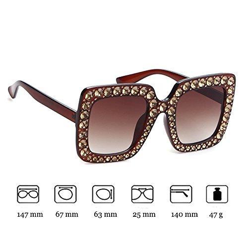 [Australia] - ADEWU Oversized Square Diamond Sunglasses Women UV400 Crystal Full Fram Big Eyewear Brown 