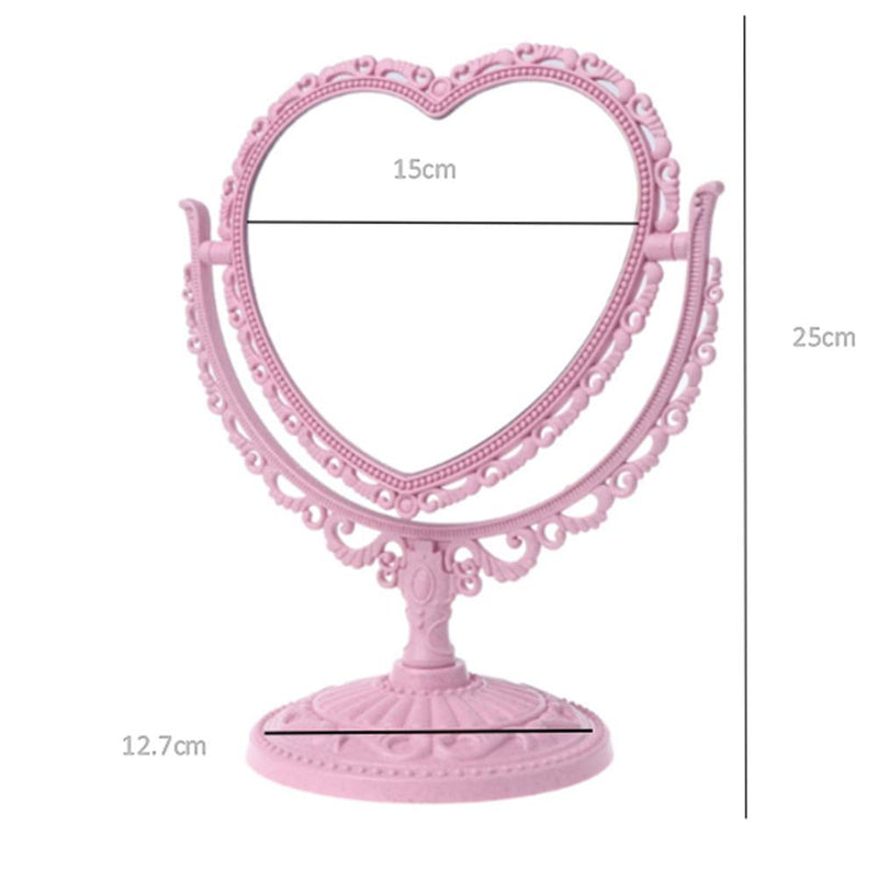 [Australia] - AKOAK 1 Pack Simple and Detachable Double-Face Heart-Shaped Makeup Mirror Can Rotate The Dressing Table（Four-Color） (Pink) Pink 