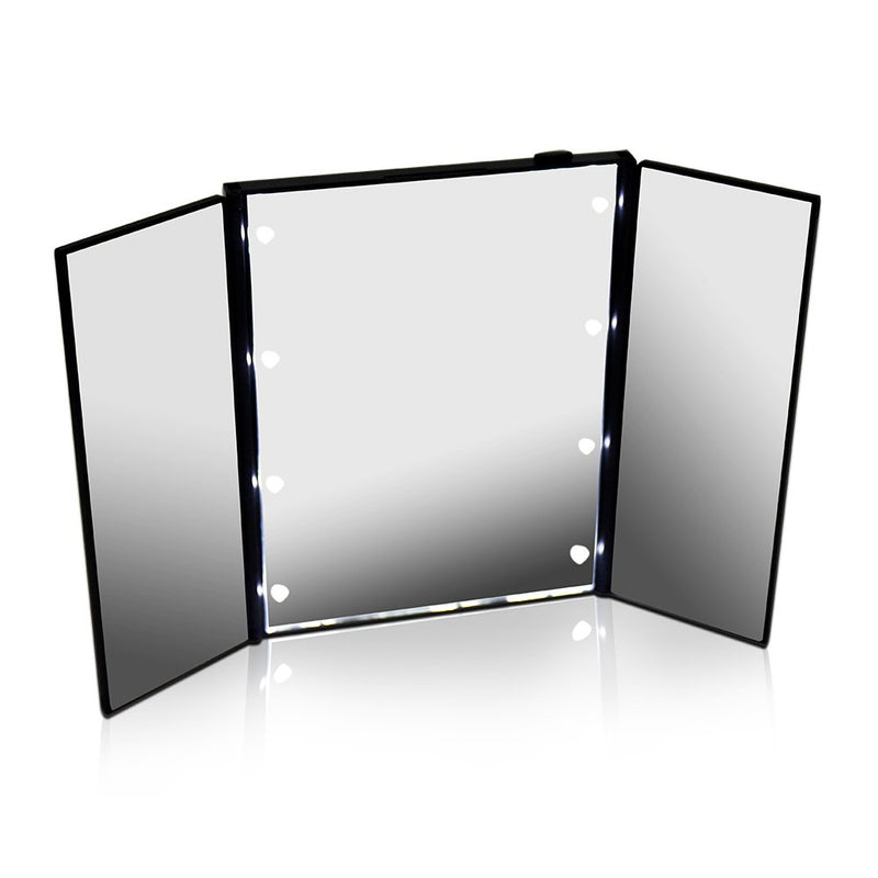 [Australia] - MAXPRETTY 3-folds Handheld Mirror for Make up Portable Design with Illuminated LED Lights(battery included) 