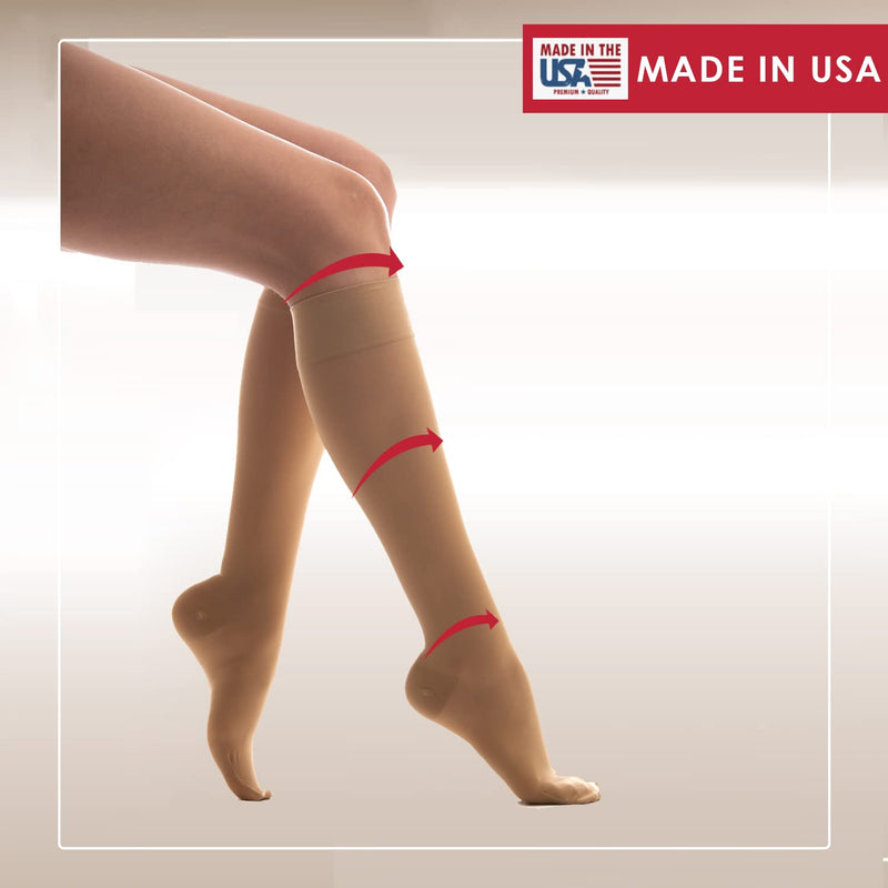 [Australia] - Medicella Premier Closed Toe Knee High Compression Socks for Women 8-15 mmHg Made in USA Medical Quality Sheer Mild Pressure Support Circulation & Travel (Medium, Beige) Medium 